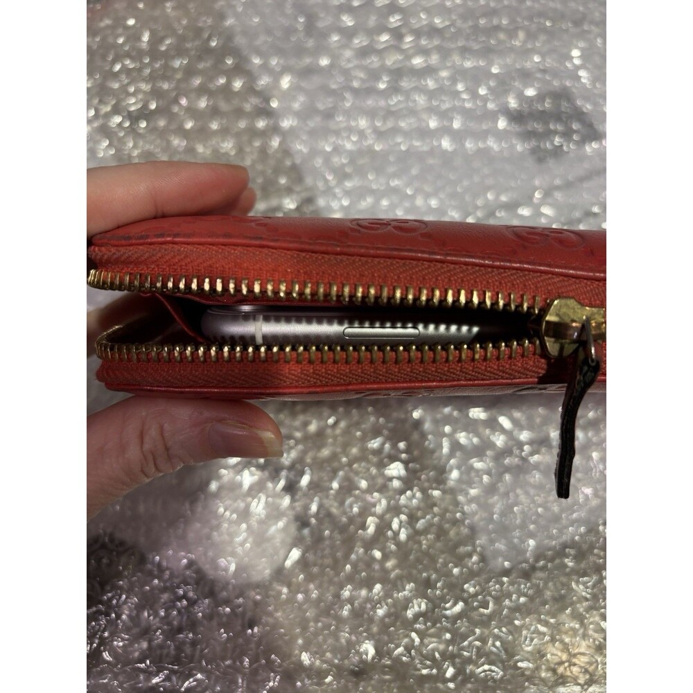 Authentic HOT Red GUCCI Guccissima Leather Zipper Wallet W/ COA Box Fits IPhone - Picture 6 of 16